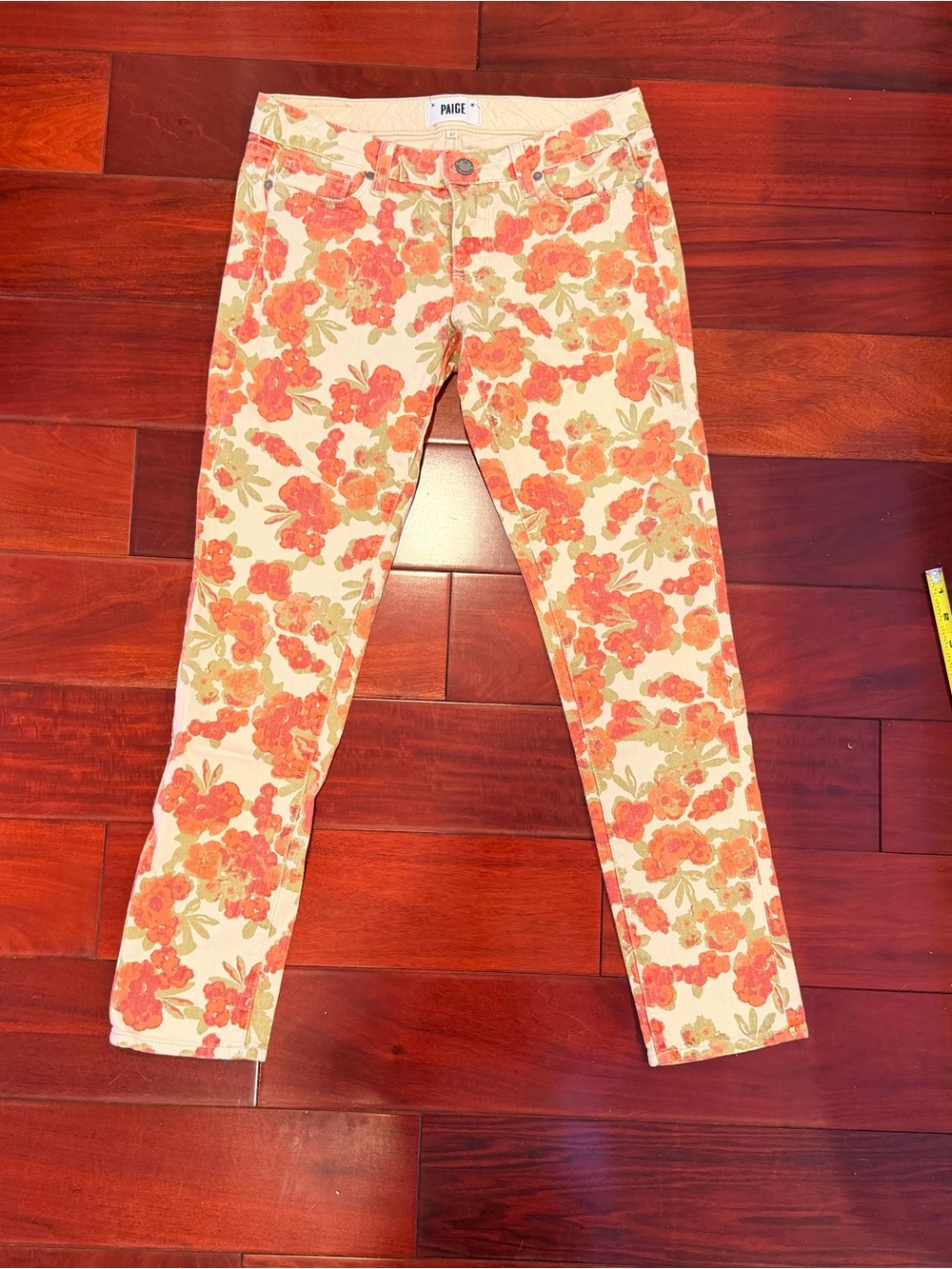 PAIGE Skyline Ankle Peg Floral Print Skinny Jeans Size 27 Low Rise Made in USA